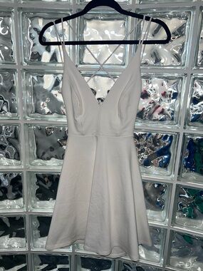 Lulu's Ivory V-Neck Fit-and-Flare Mini Dress